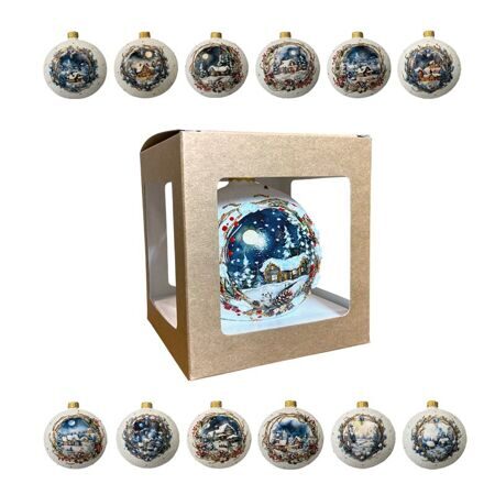Шар елочный стекл. декупаж "Пейзаж" 10 см, [DQ6], разные рисунки