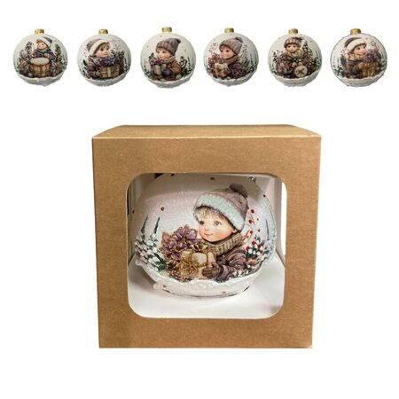 Шар елочный стекл. декупаж "Дети" 12 см, [DQ2], разные рисунки